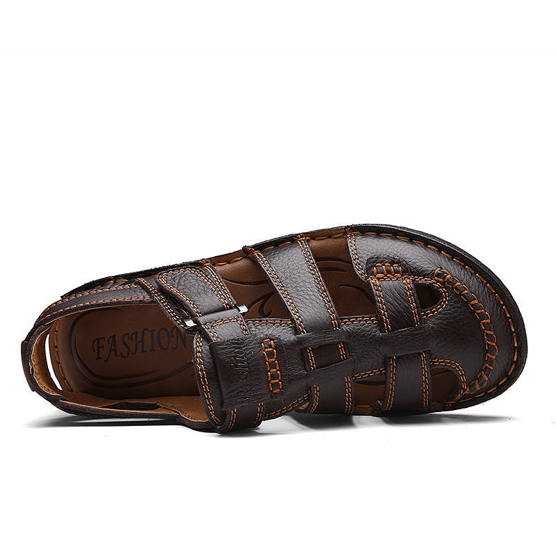 Dasfirin Men Cut Out Leather Sandals