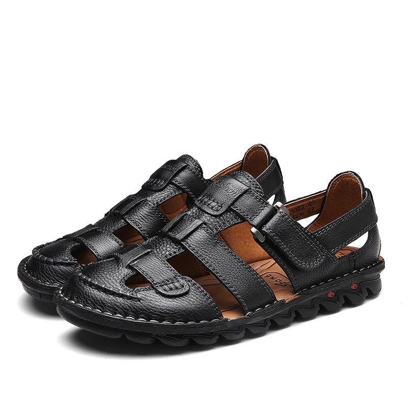 Dasfirin Men Cut Out Leather Sandals