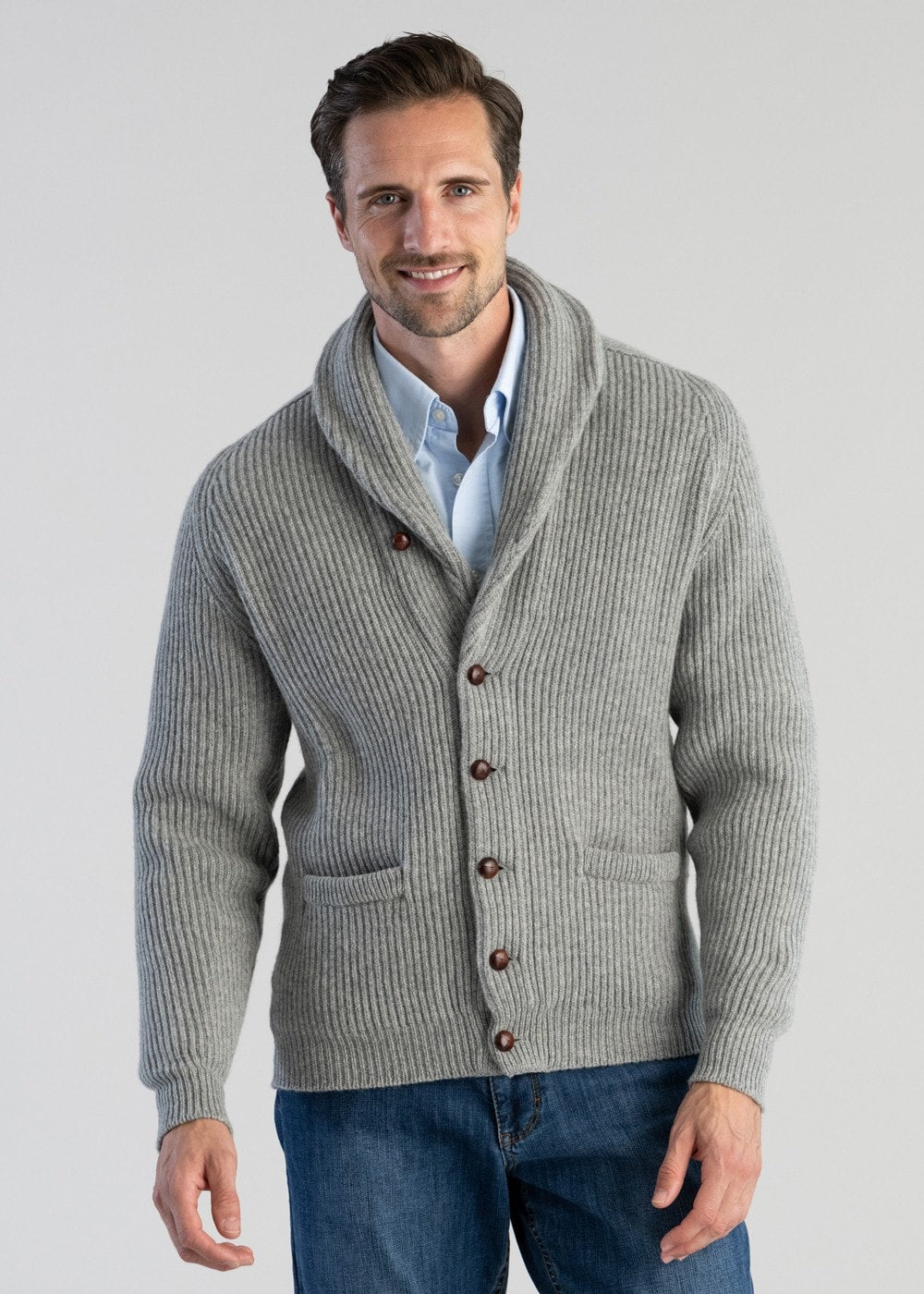 Men’s Lambswool Shawl Collar Jacket – Classic Knit Cardigan Style