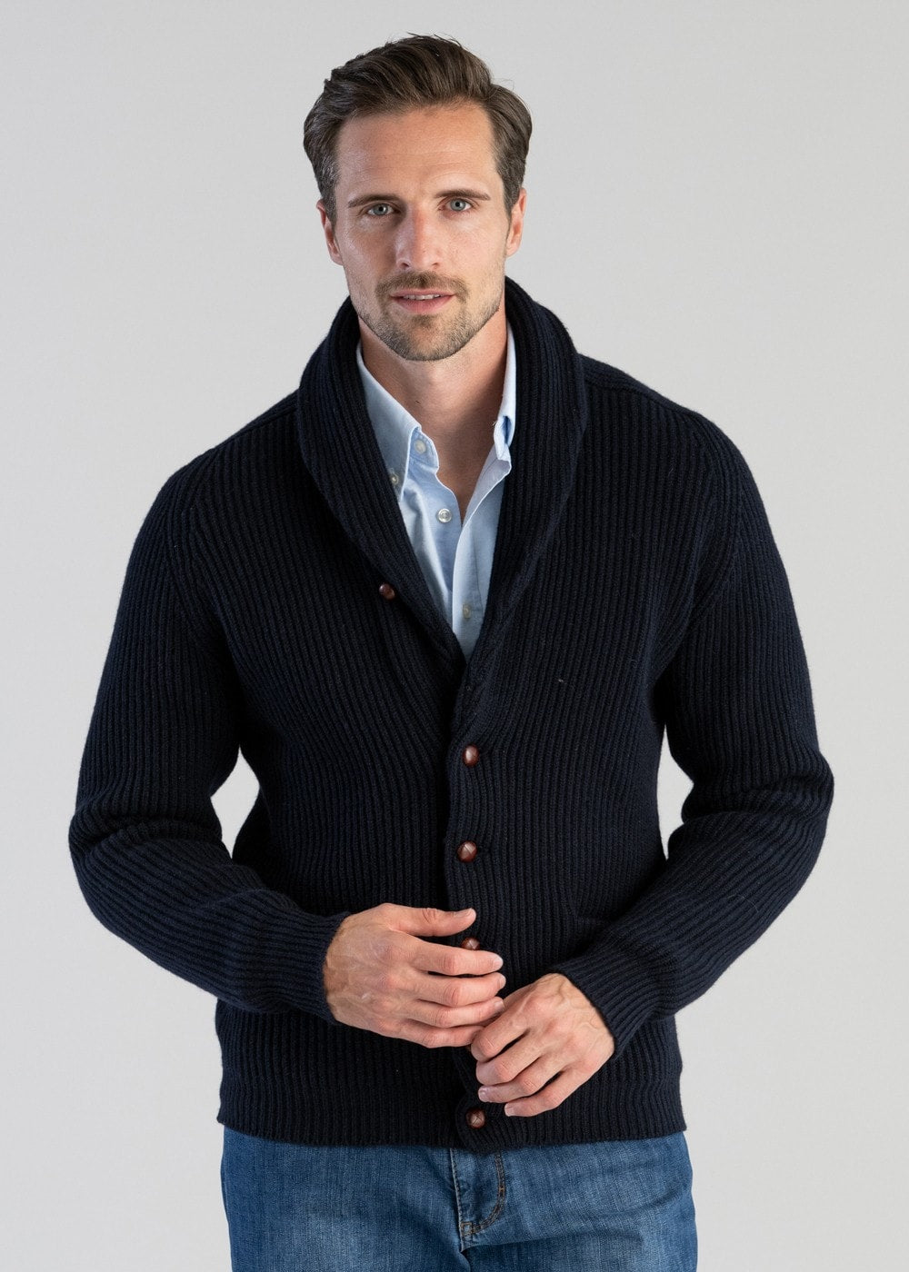 Men’s Lambswool Shawl Collar Jacket – Classic Knit Cardigan Style