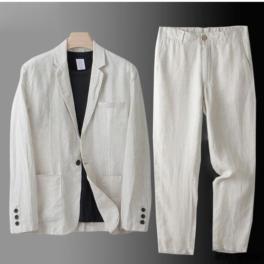 Men’s Elegant Linen Suit – Two-Piece Blazer and Trousers Set