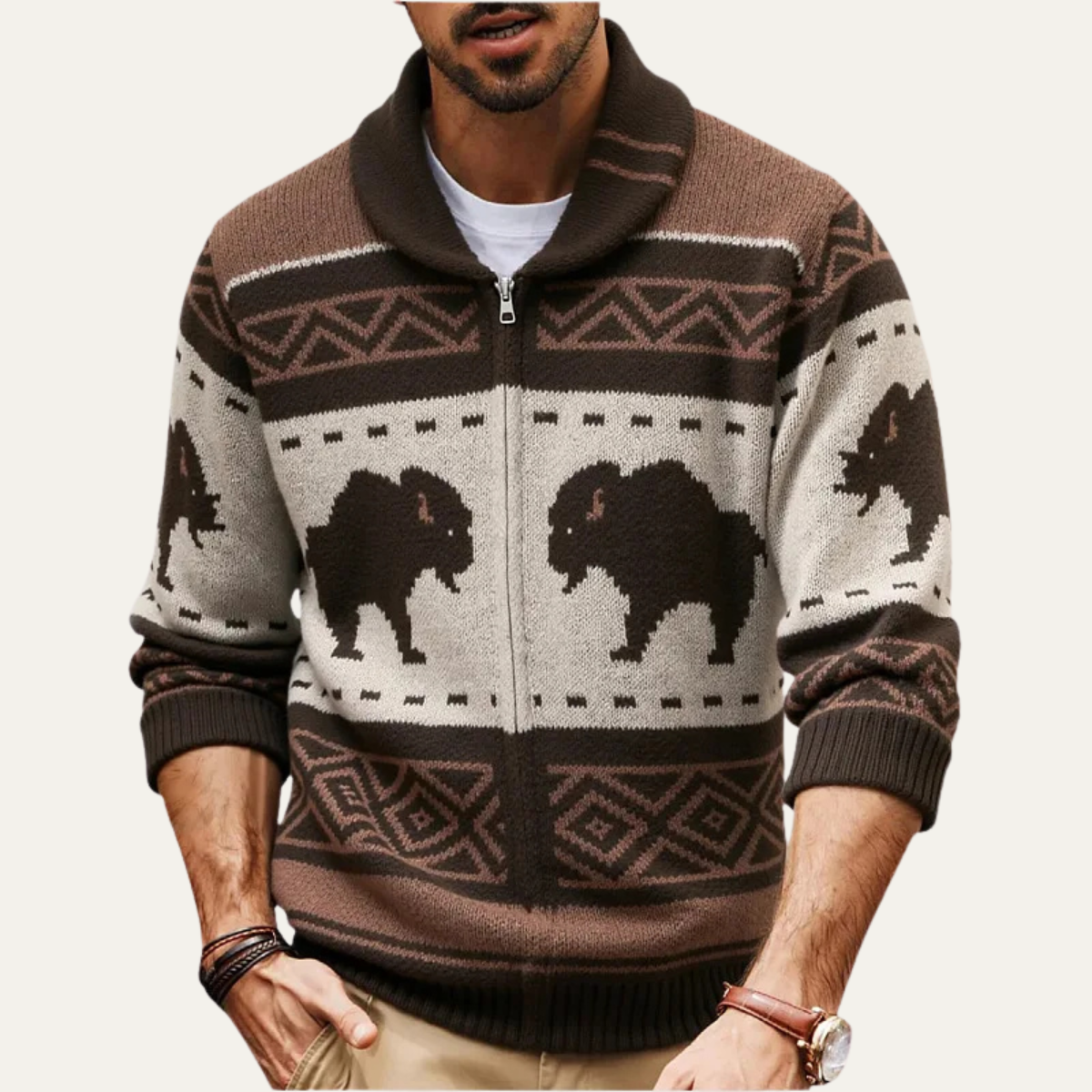The Andrews Men's Retro Buffalo Print Winter Cardigan