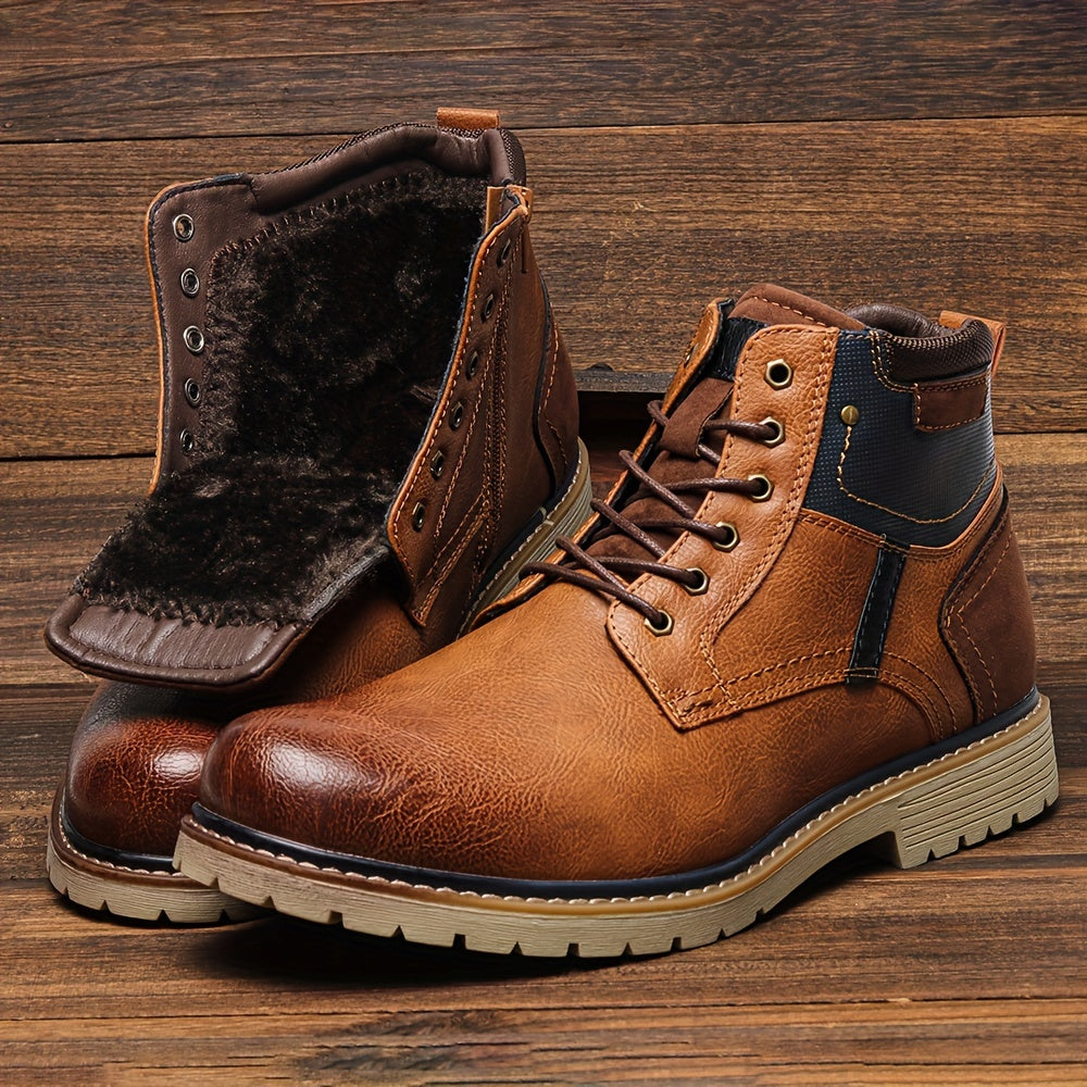 Men Vintage Men Boots with a PU Upper, Rubber Sole, And Inner Zipper