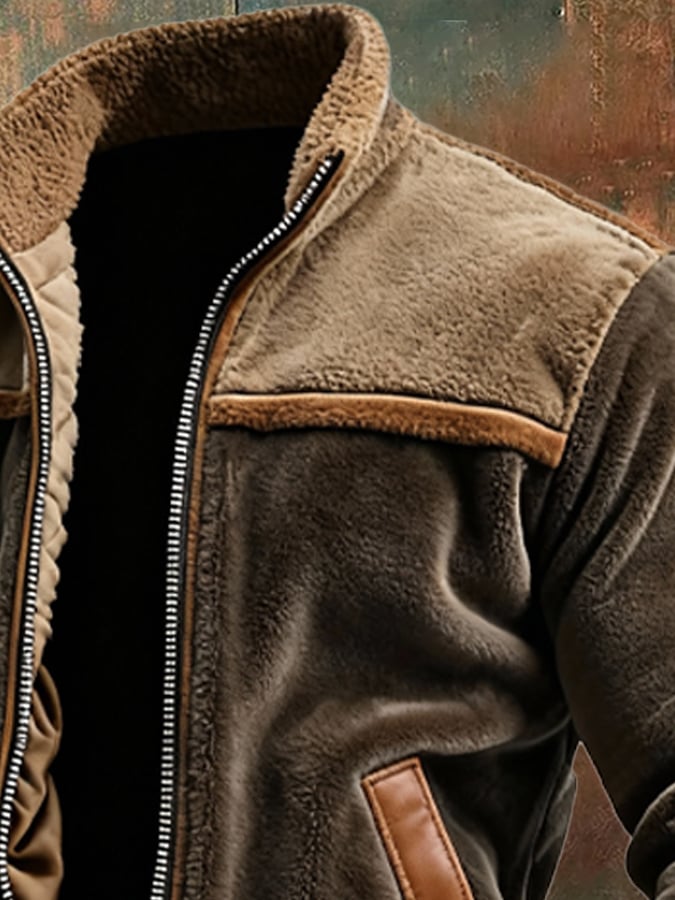 Nikolay Men’s Velour & Leather Jacket with Lined Interior