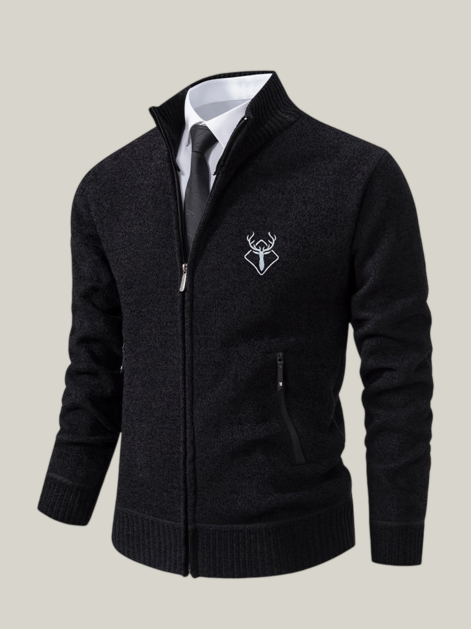 Men Lightweight Zip-Up Cardigan - Stand Collar Sweater Jacket