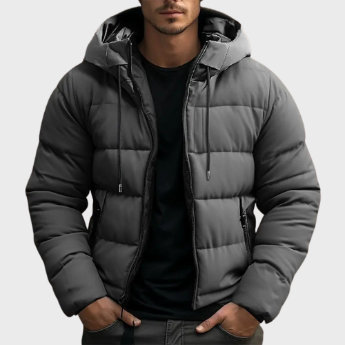 Men’s Hooded Puffer Jacket – Warm Winter Quilted Coat with Insulated Padding