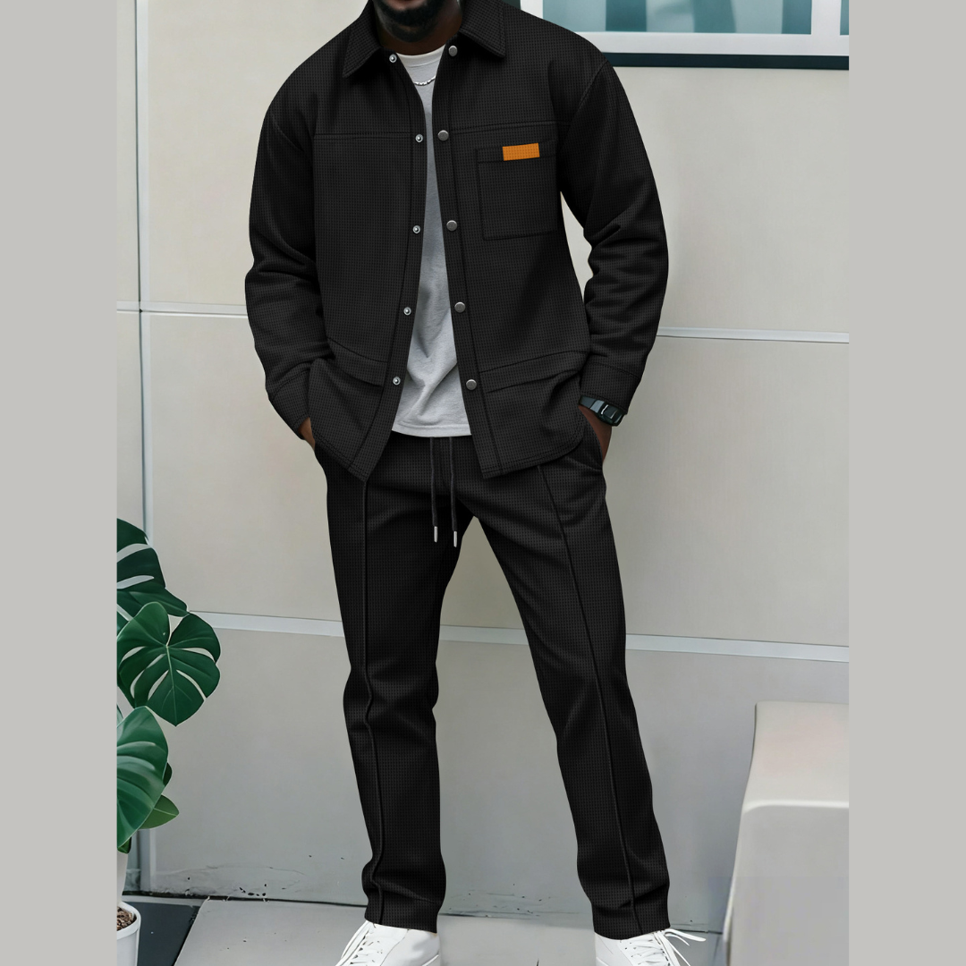 Men’s Korean-Style Bomber Set – Button Jacket Design