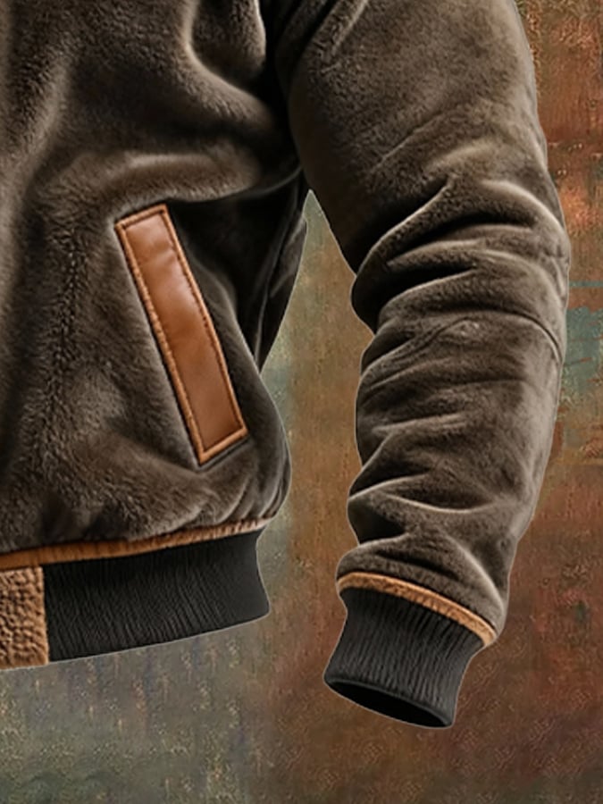 Nikolay Men’s Velour & Leather Jacket with Lined Interior