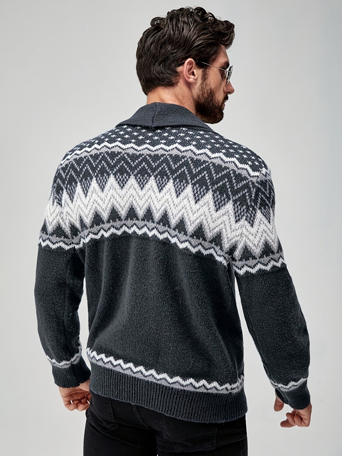 Men’s Geometric Pattern Cardigan – Button-Up Knit Sweater for Fall & Winter