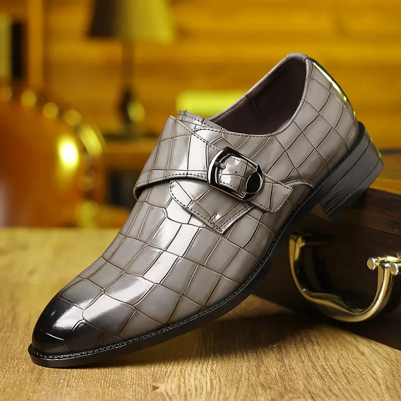 Dasfirin | Crocodile-Pattern Slip-On Loafers for Men – Stylish Buckle Details & Tapered Toe