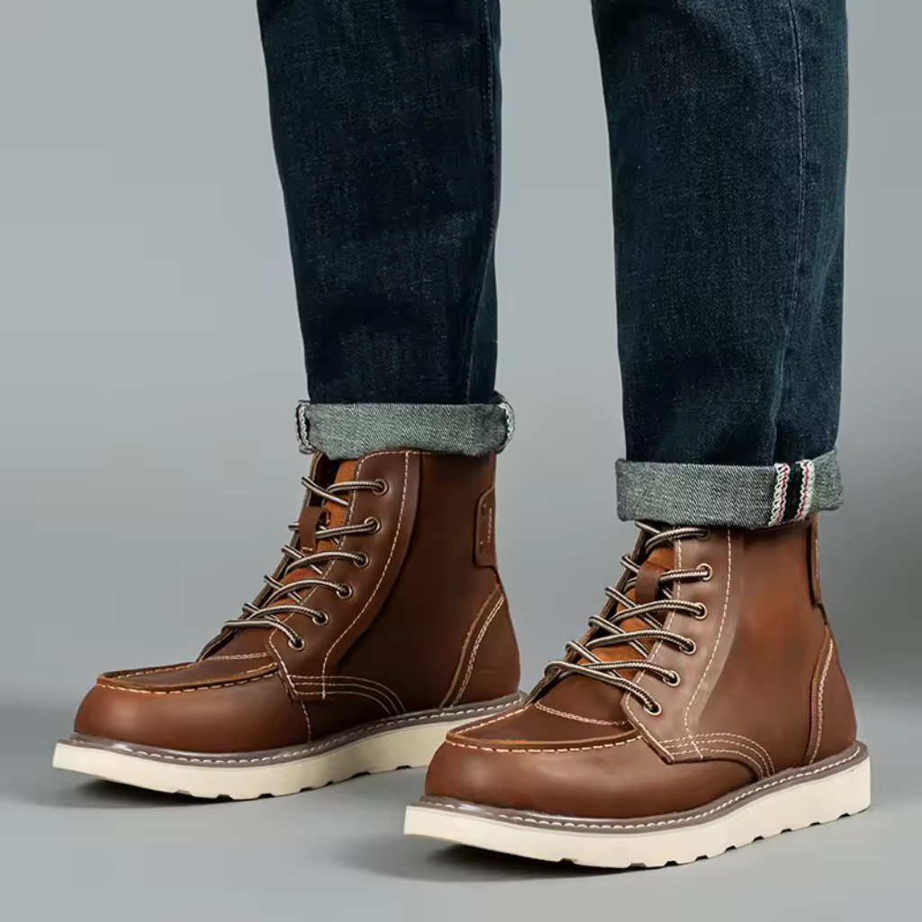 Lorennzi | Men’s Leather Boots – Retro Style Casual Lace-Up Ankle Boots