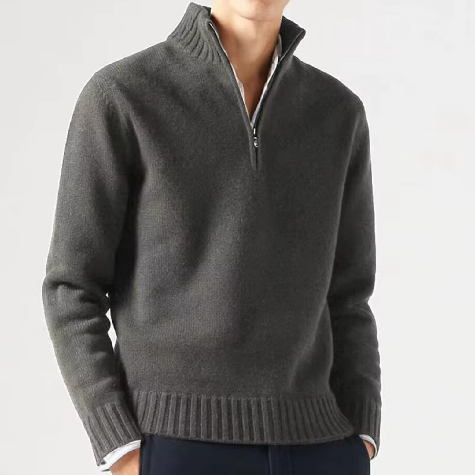 Lucien Men’s Half Zip-Neck Cashmere Sweater – Trucker Style Design