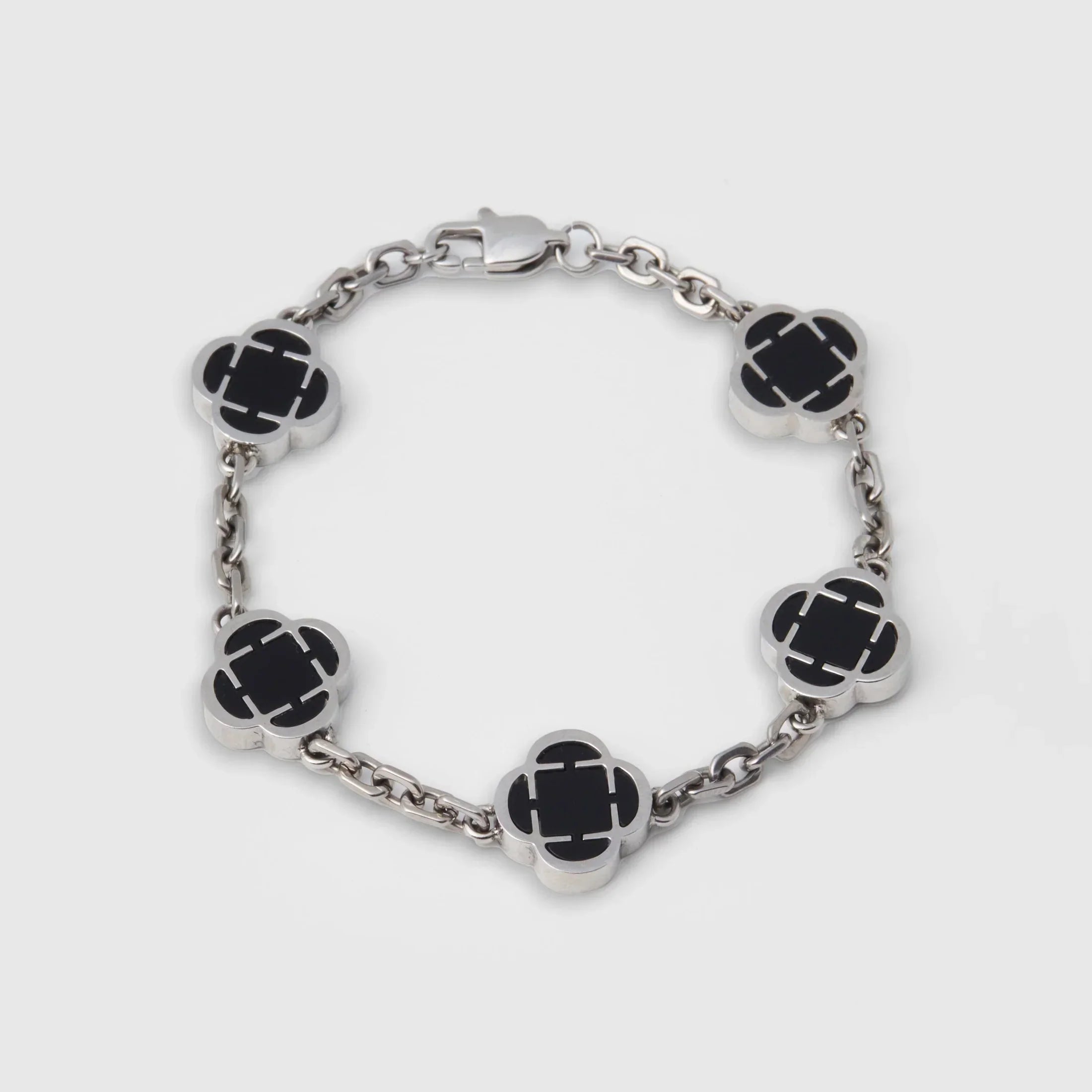 Clover Onxy Stone Bracelet Silver - Black