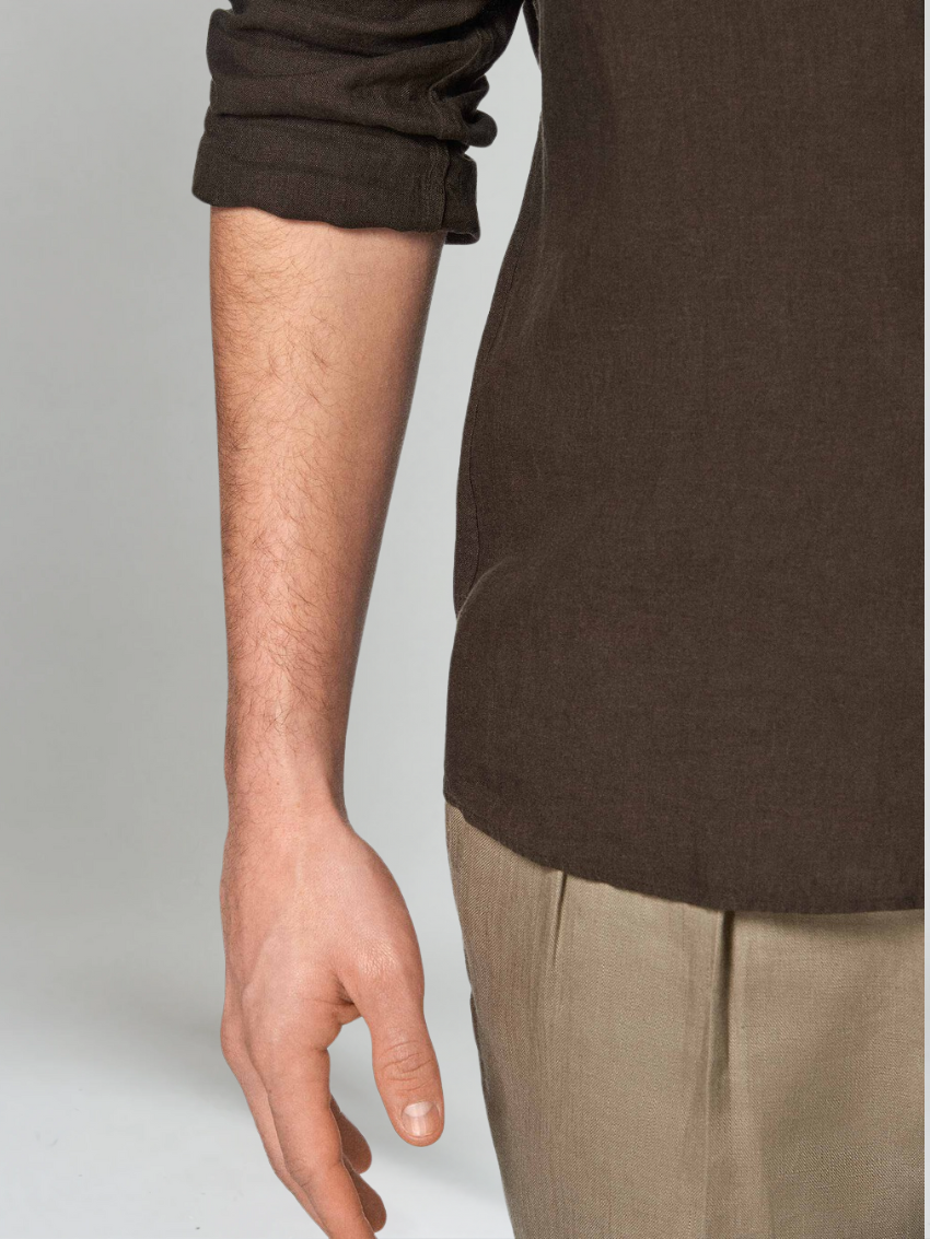 Essential Men Lightweight Linen Shirt - Deep Brown