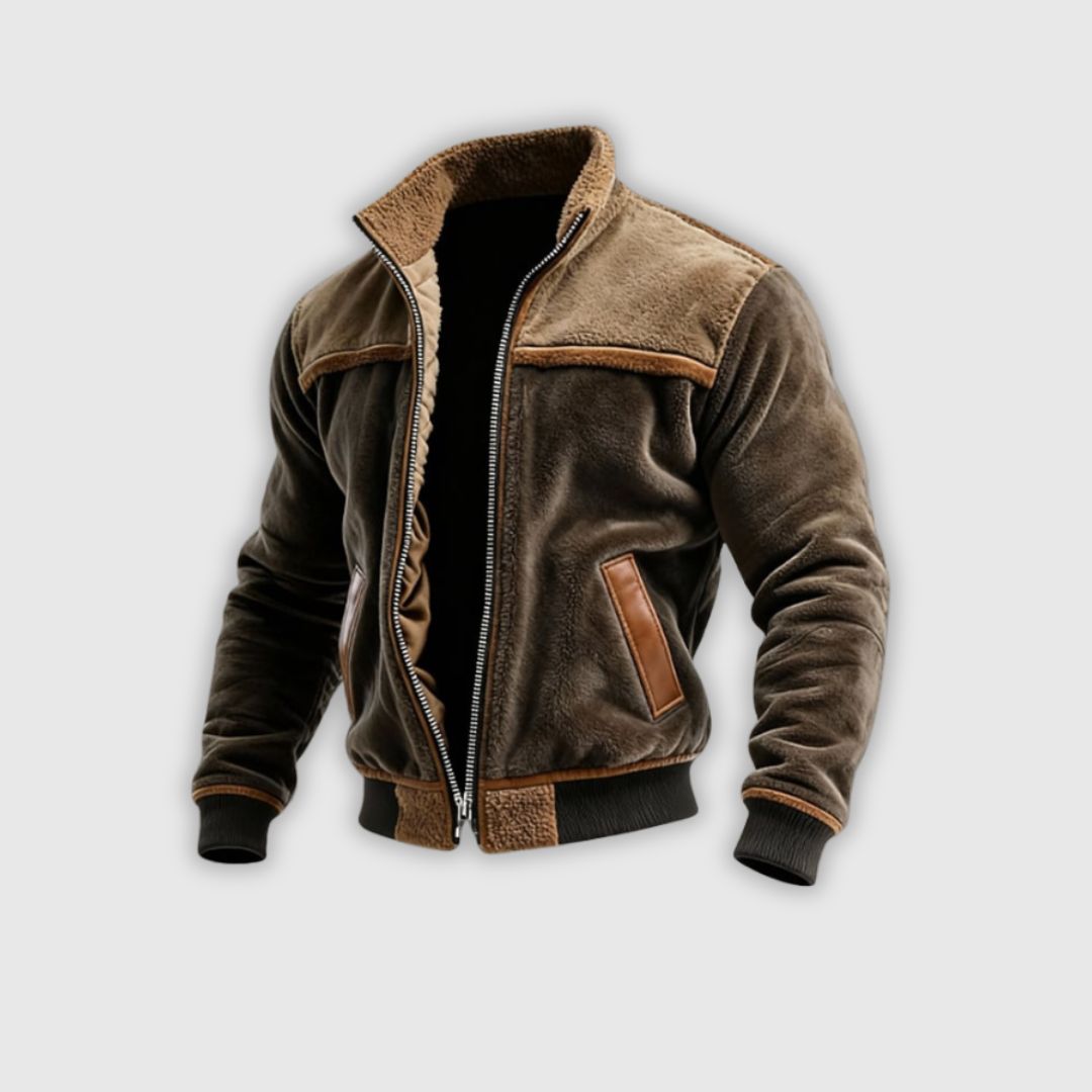 Nikolay Men’s Velour & Leather Jacket with Lined Interior