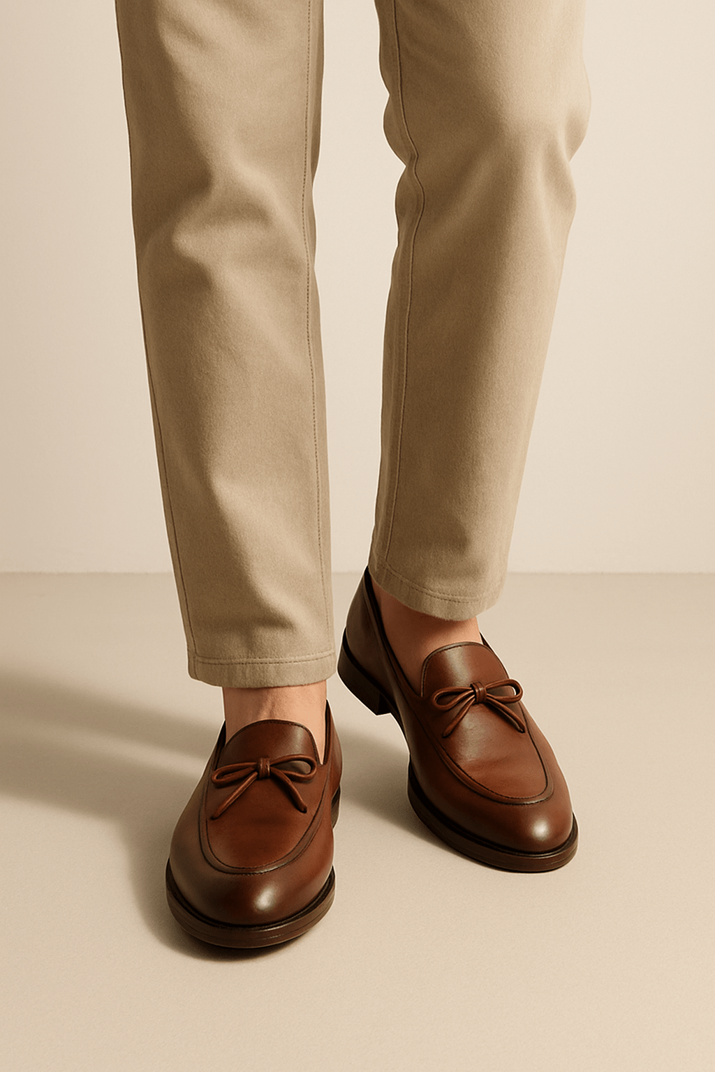 Men Leather Loafers With Bow Classic Dress Shoes