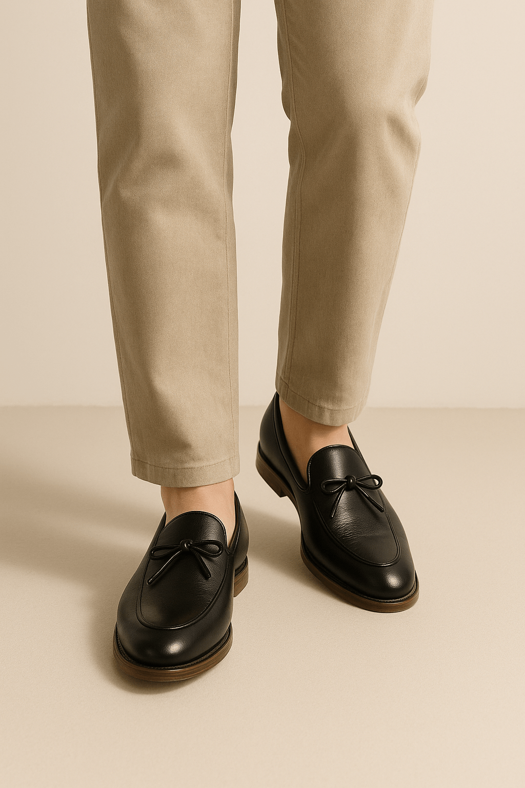 Men Leather Loafers With Bow Classic Dress Shoes