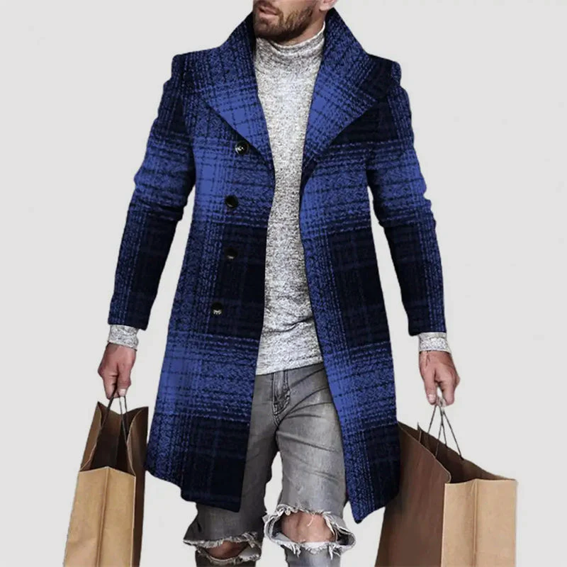 Oscar Wool-Blend Double-Breasted Overcoat | Plaid Mid-Thigh Overcoat