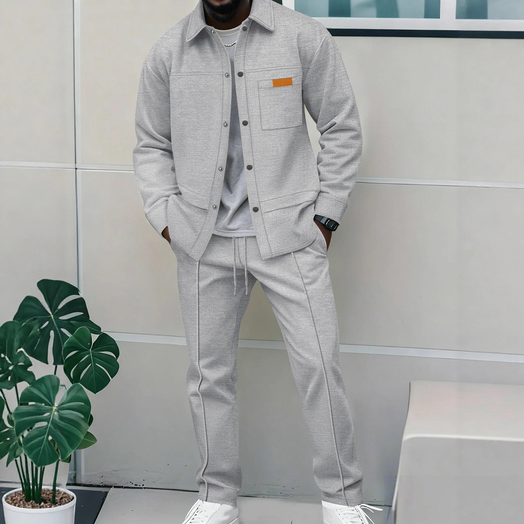 Men’s Korean-Style Bomber Set – Button Jacket Design