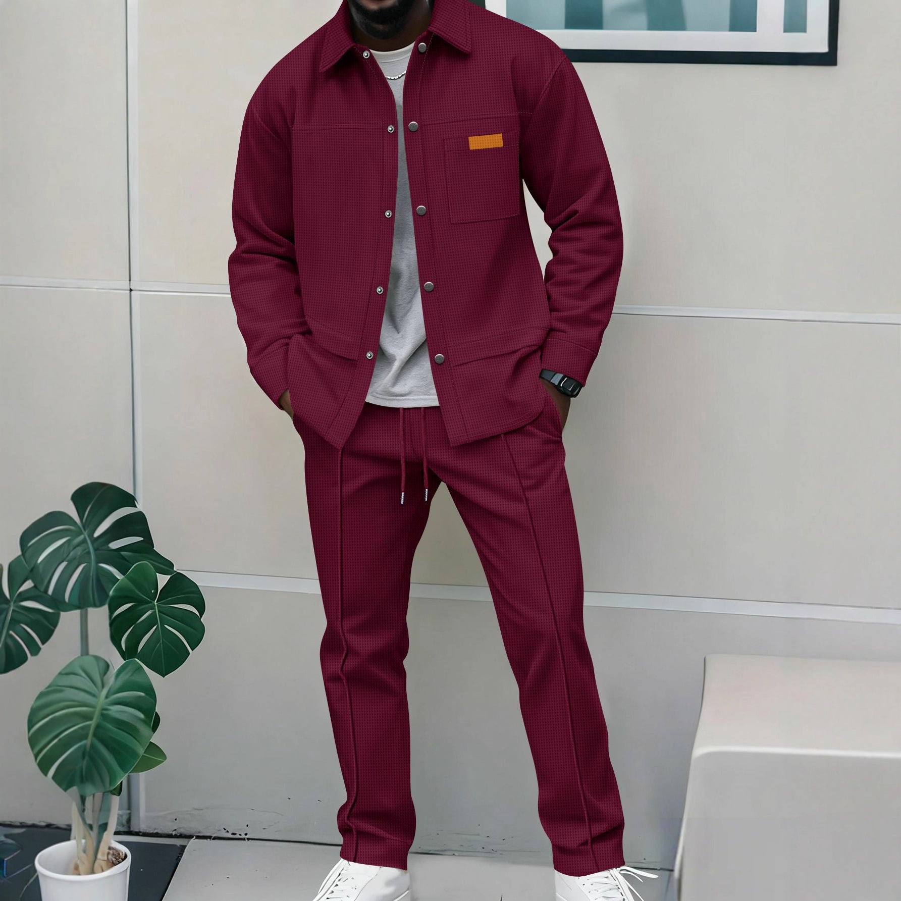 Men’s Korean-Style Bomber Set – Button Jacket Design