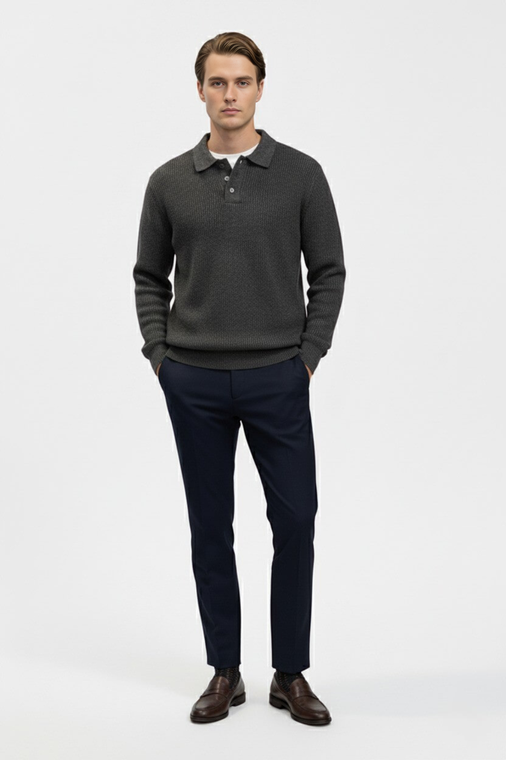 Dasfirin | Men’s Knitted Jumper – Polo Collar High Stretch Autumn Winter