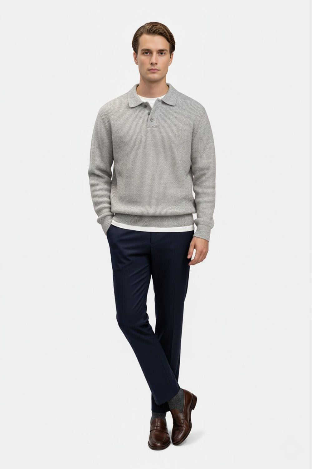 Dasfirin | Men’s Knitted Jumper – Polo Collar High Stretch Autumn Winter