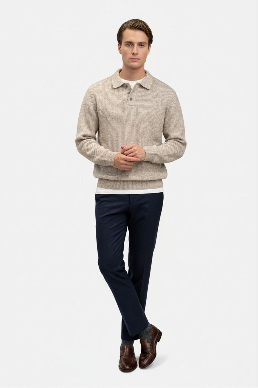 Dasfirin | Men’s Knitted Jumper – Polo Collar High Stretch Autumn Winter