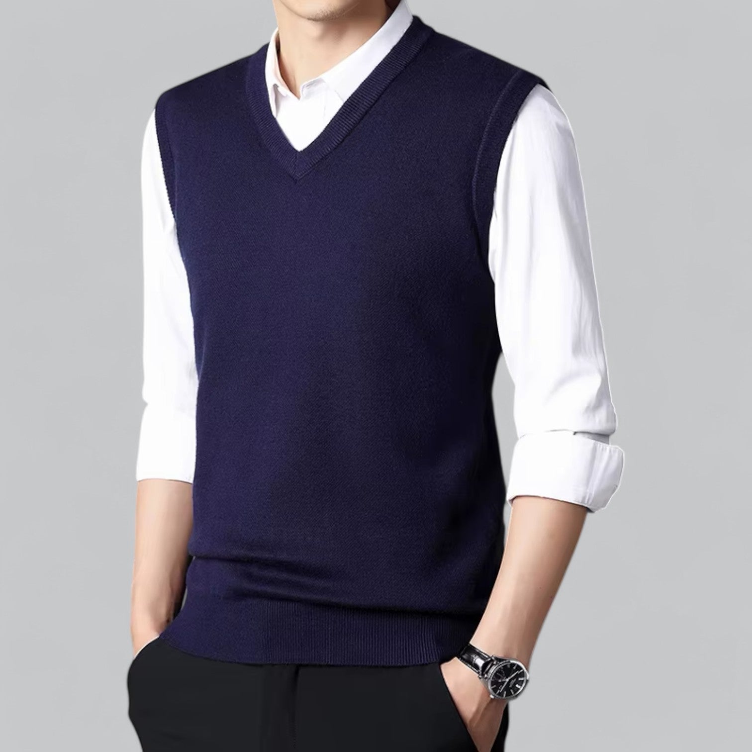 Brent Men’s Classic V-Neck Sleeveless Vest – Essential Knit Layer