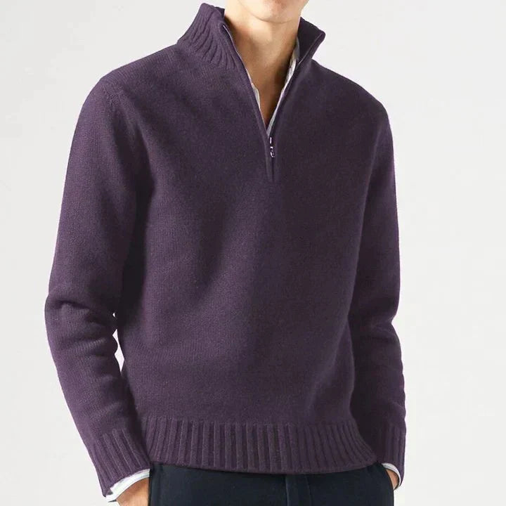 Lucien Men’s Half Zip-Neck Cashmere Sweater – Trucker Style Design