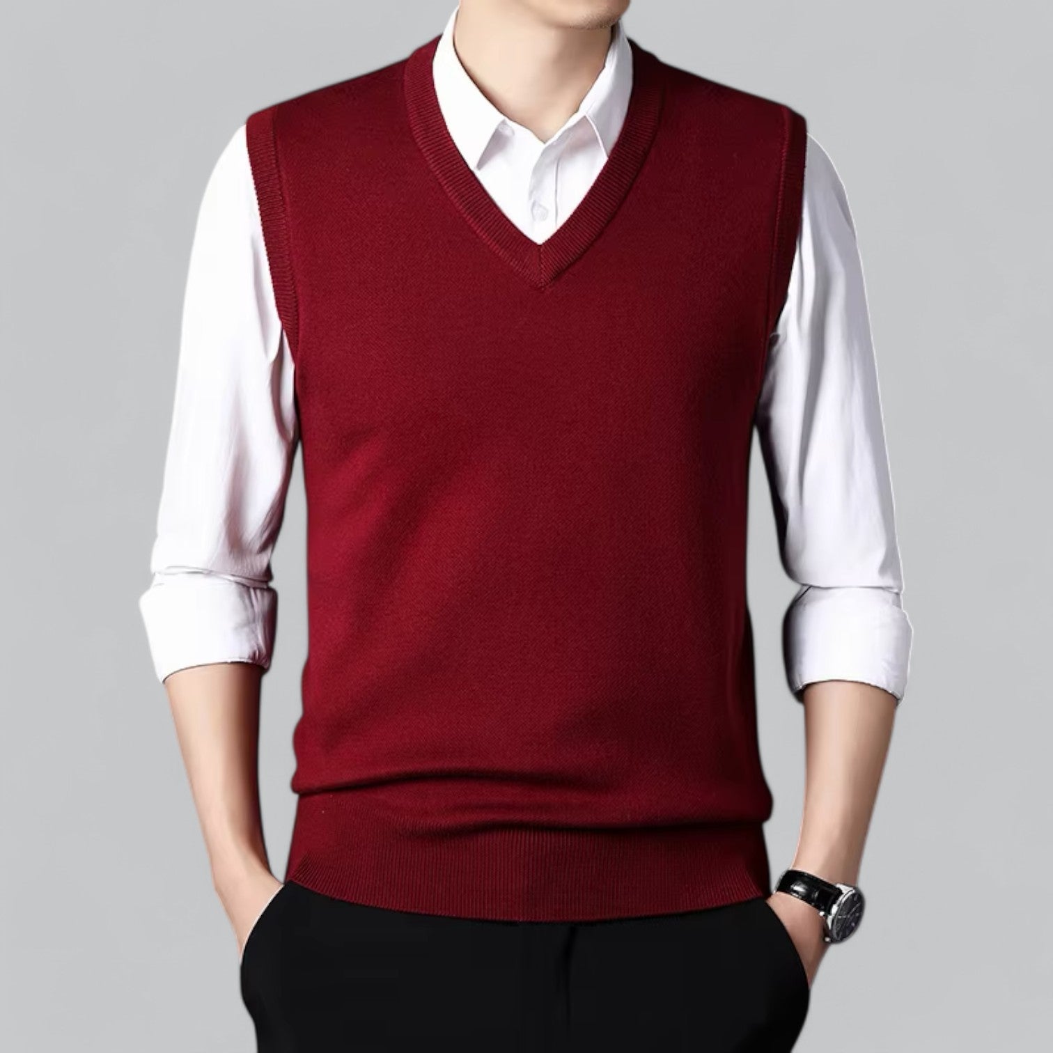 Brent Men’s Classic V-Neck Sleeveless Vest – Essential Knit Layer