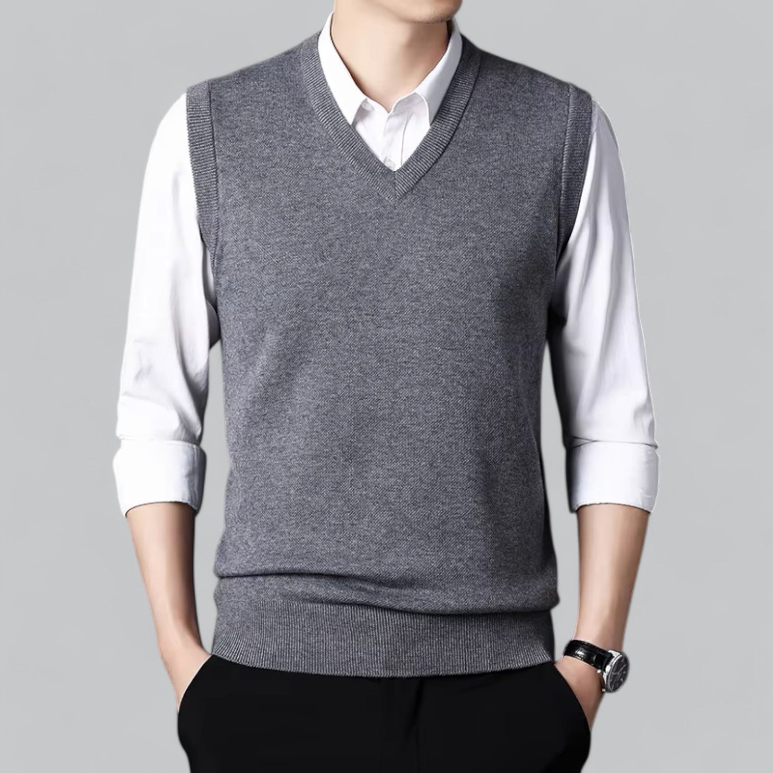 Brent Men’s Classic V-Neck Sleeveless Vest – Essential Knit Layer