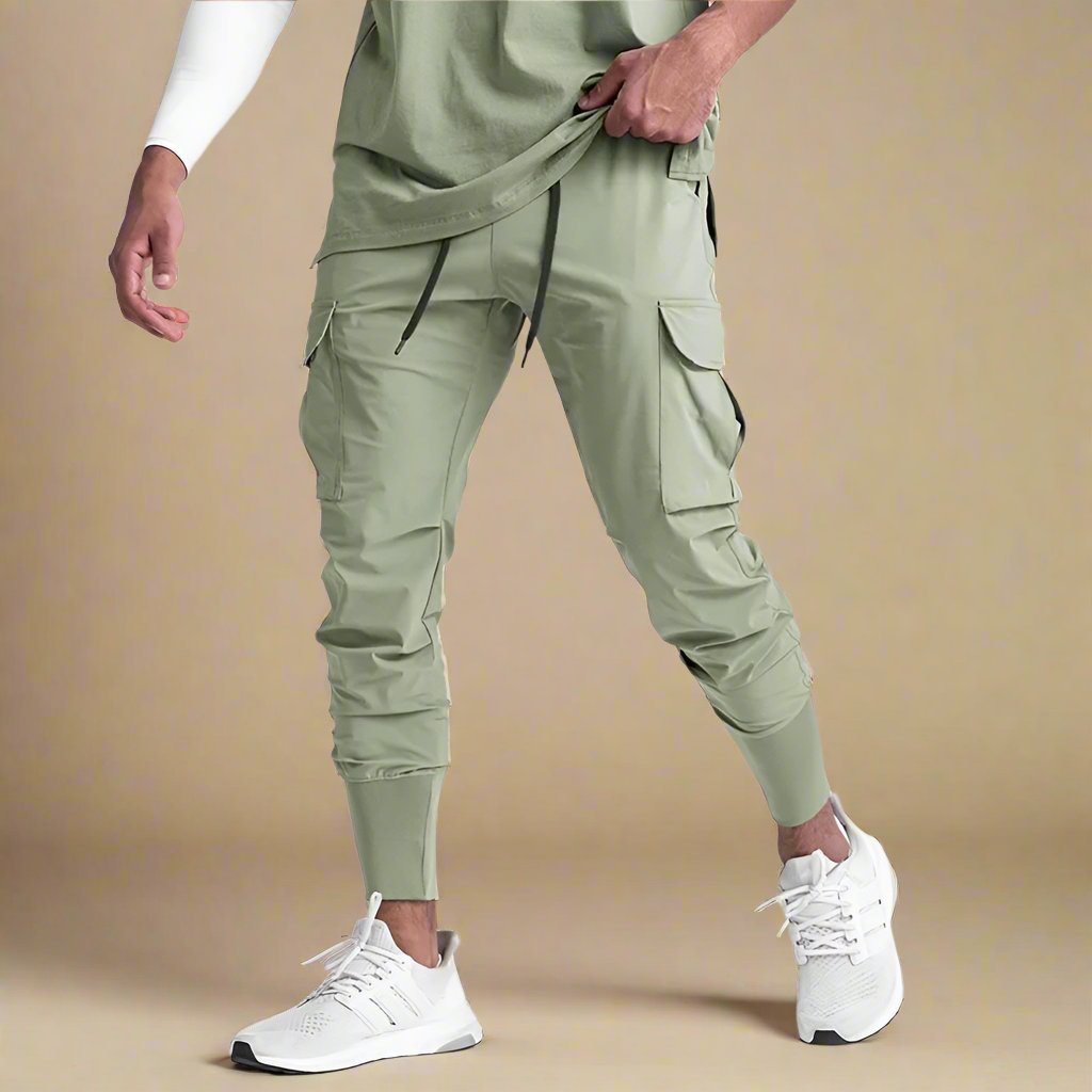 Men's Quick-Dry Cargo Joggers with Tapered Fit and Multiple Pockets