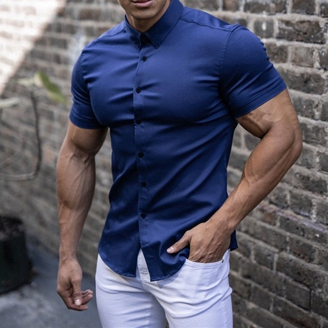 Men’s Slim Fit Short Sleeve Stretch Shirt – Wrinkle-Resistant Dress Blouse
