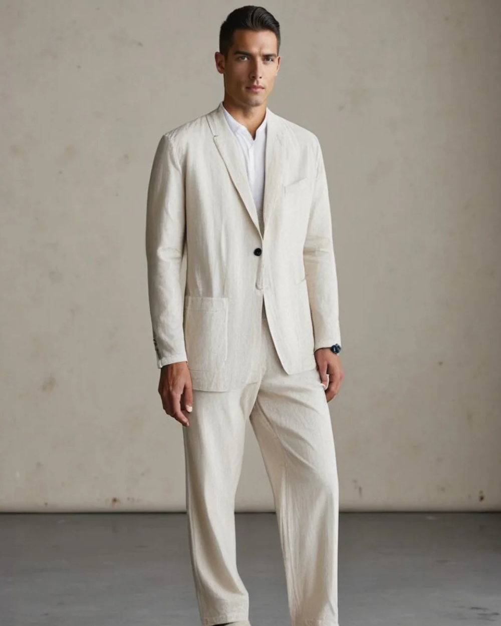 Men’s Elegant Linen Suit – Two-Piece Blazer and Trousers Set