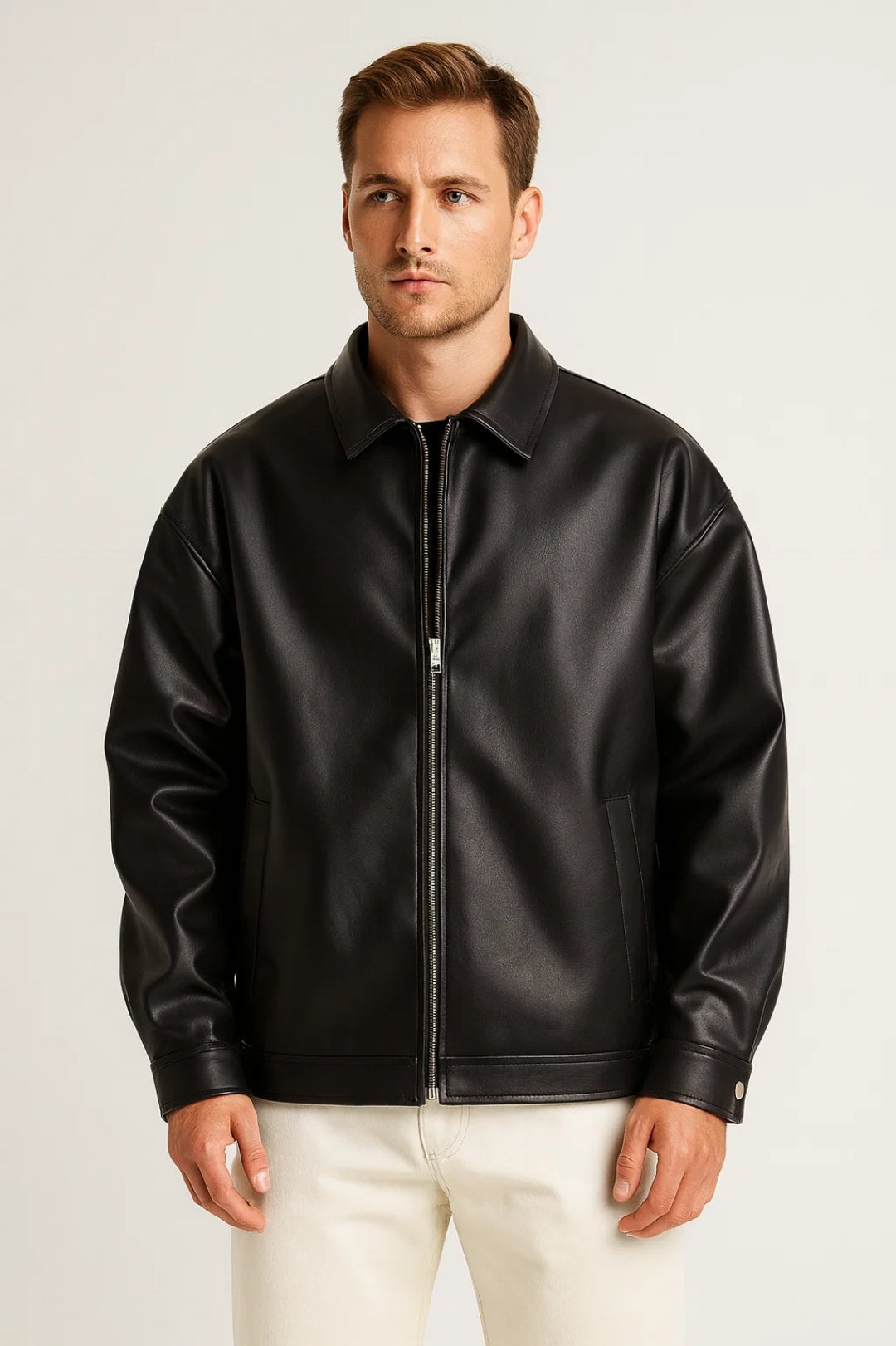 Men’s Classic Leather Jacket – Clean Structured Design