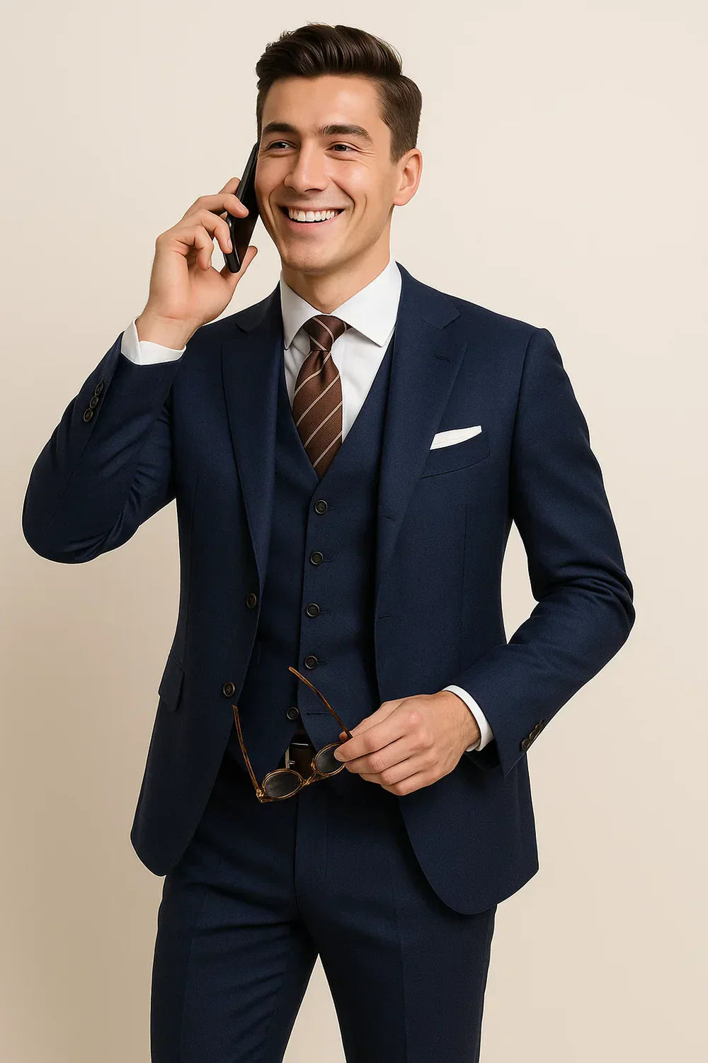 Men’s Elegant Three-Piece Suit – Navy Blue | Timeless Sophistication