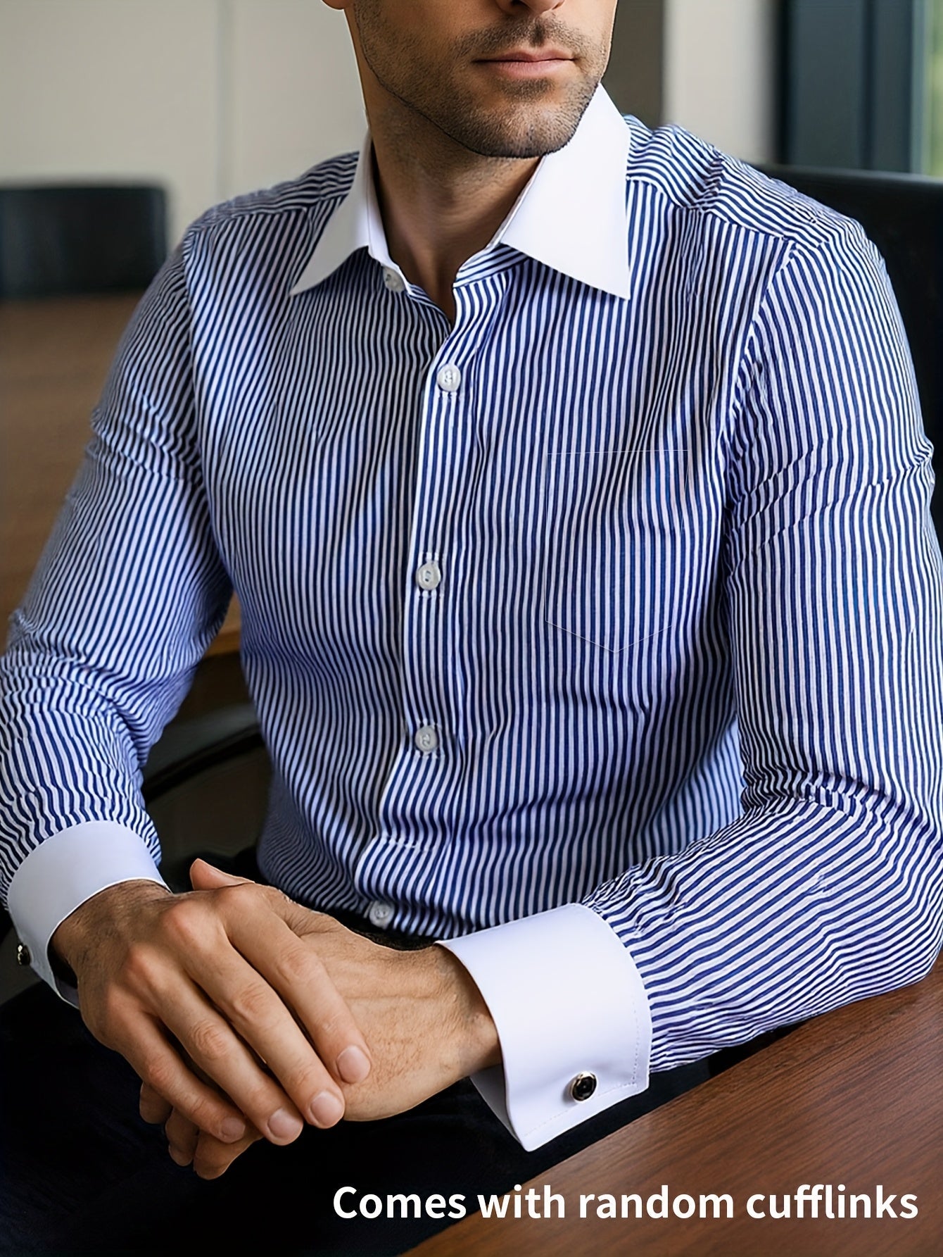 Men’s French Cuff Dress Striped Shirt Blouse | Double Cuff Formal Business Shirt