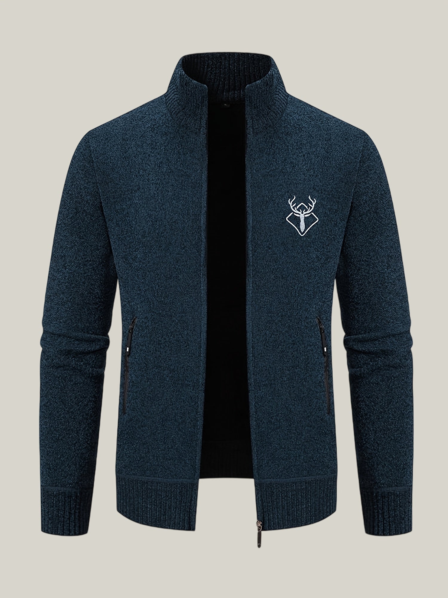 Men Lightweight Zip-Up Cardigan - Stand Collar Sweater Jacket