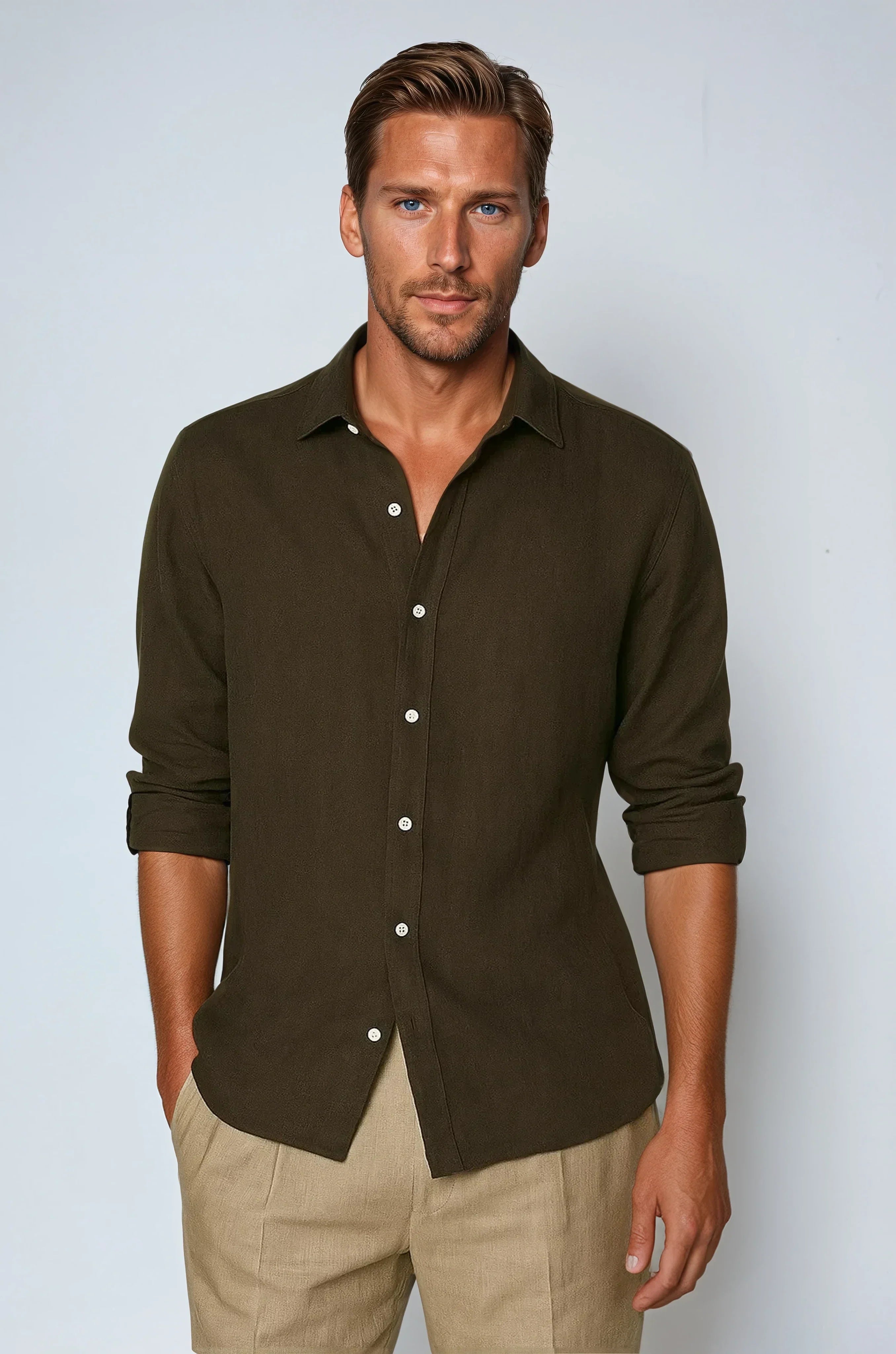 Essential Men Lightweight Linen Shirt - Deep Brown