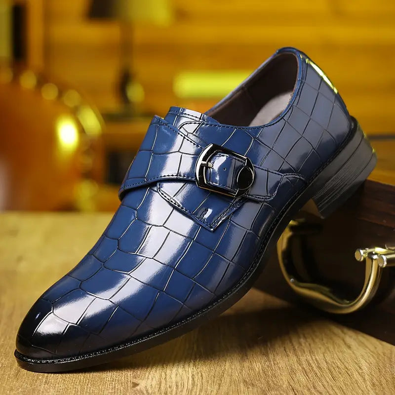 Dasfirin | Crocodile-Pattern Slip-On Loafers for Men – Stylish Buckle Details & Tapered Toe