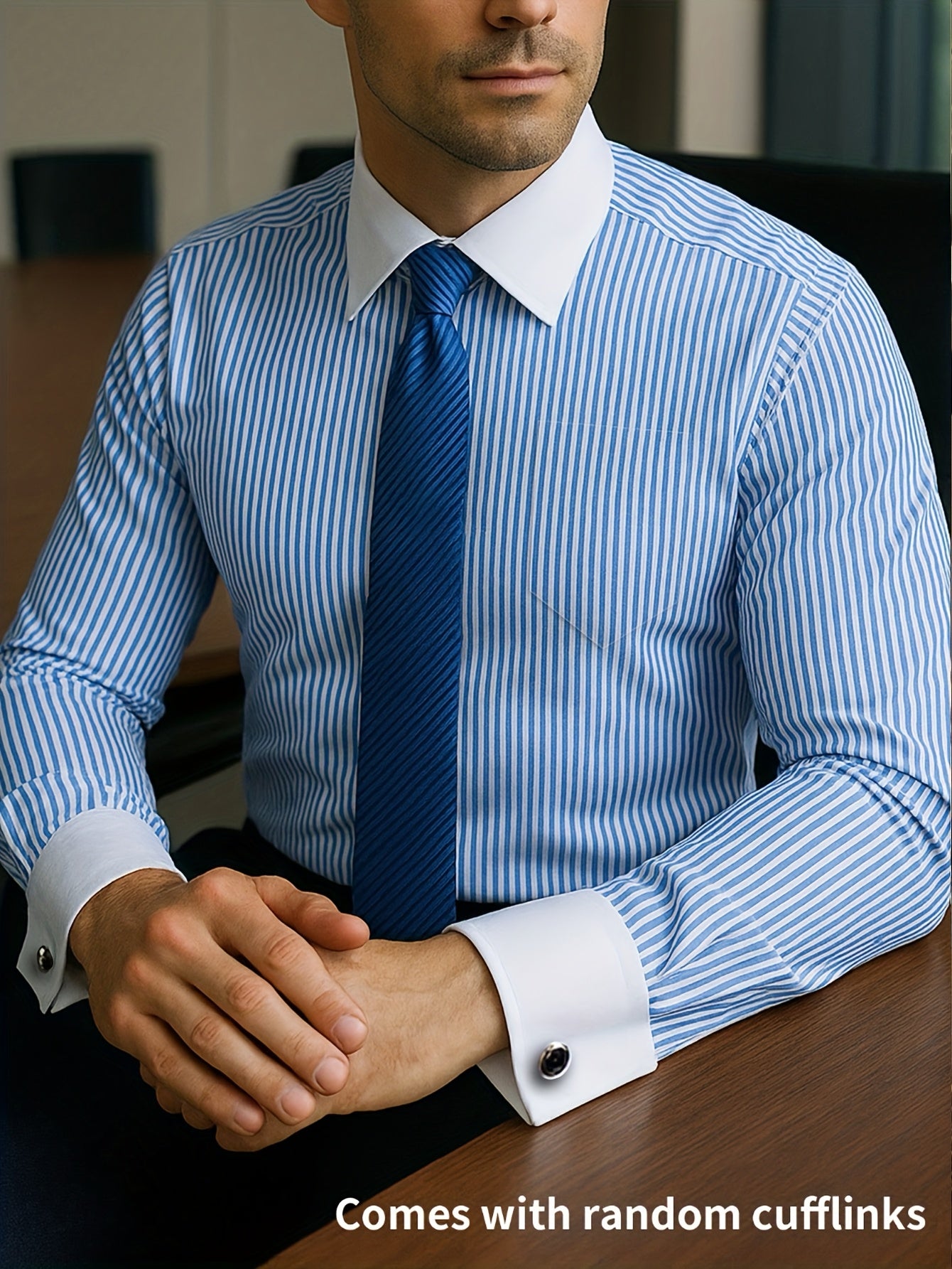 Men’s French Cuff Dress Striped Shirt Blouse | Double Cuff Formal Business Shirt