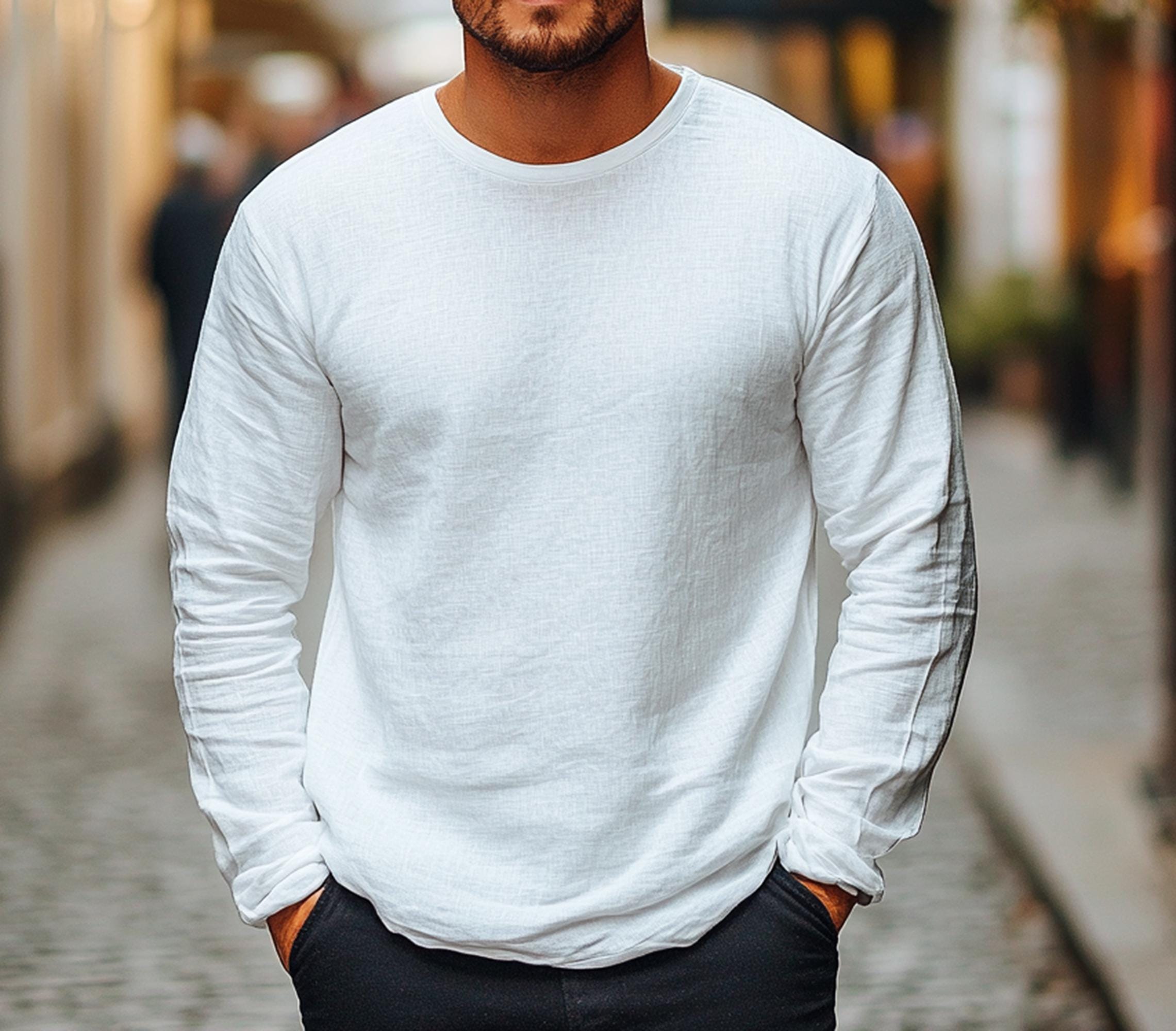 Pure Linen Long Sleeve Shirt Lightweight Casual Menswear