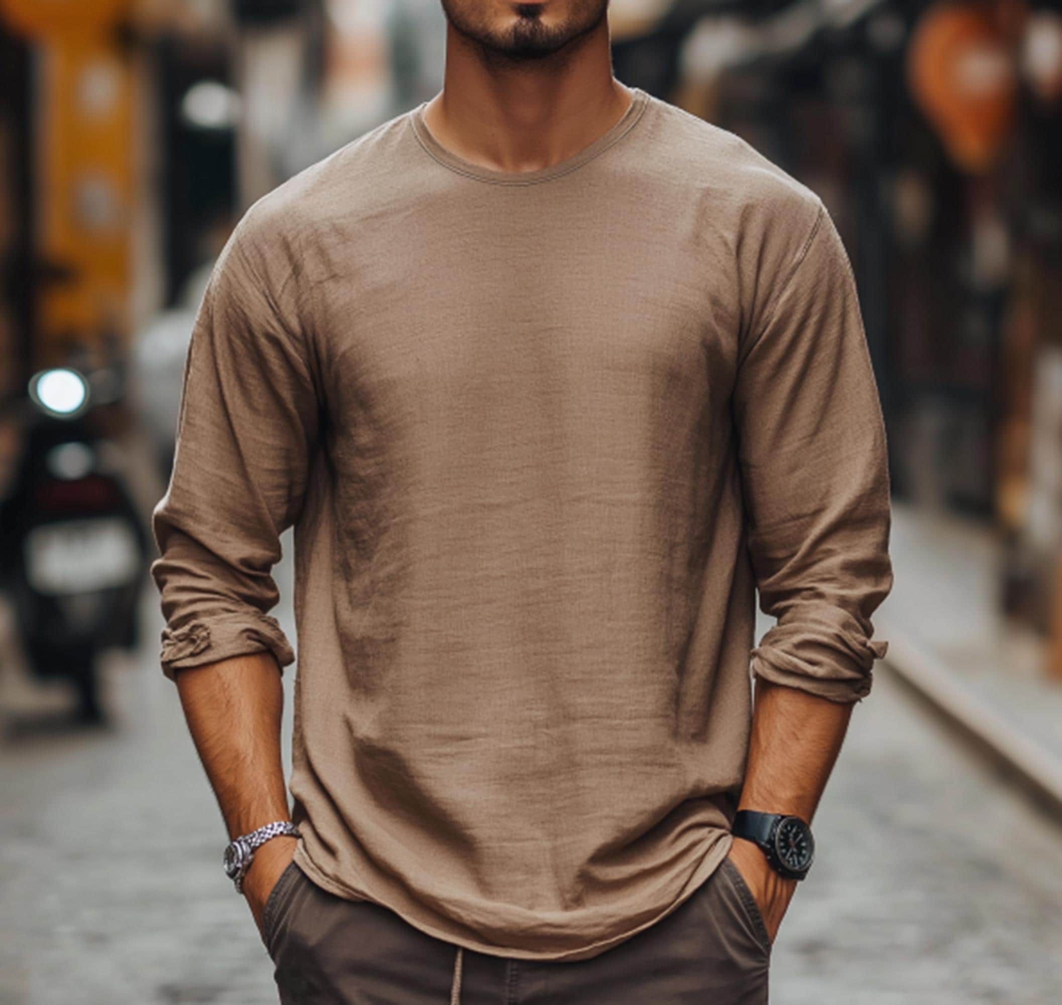 Pure Linen Long Sleeve Shirt Lightweight Casual Menswear