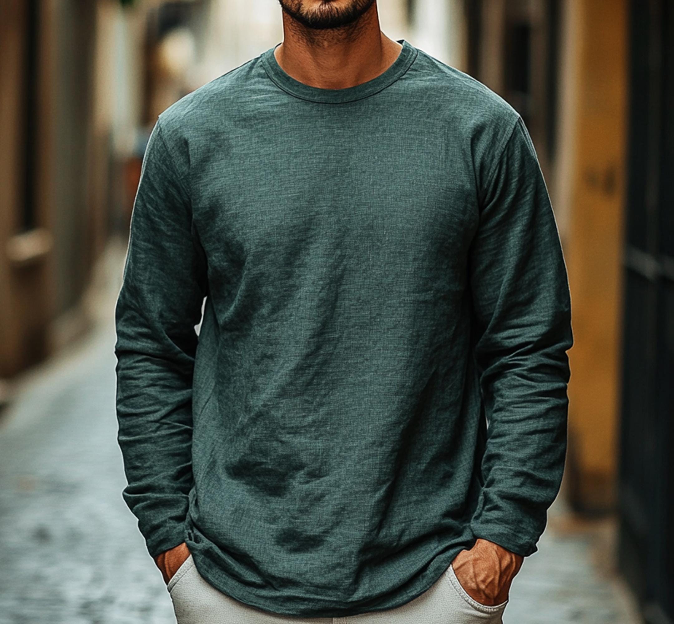 Pure Linen Long Sleeve Shirt Lightweight Casual Menswear