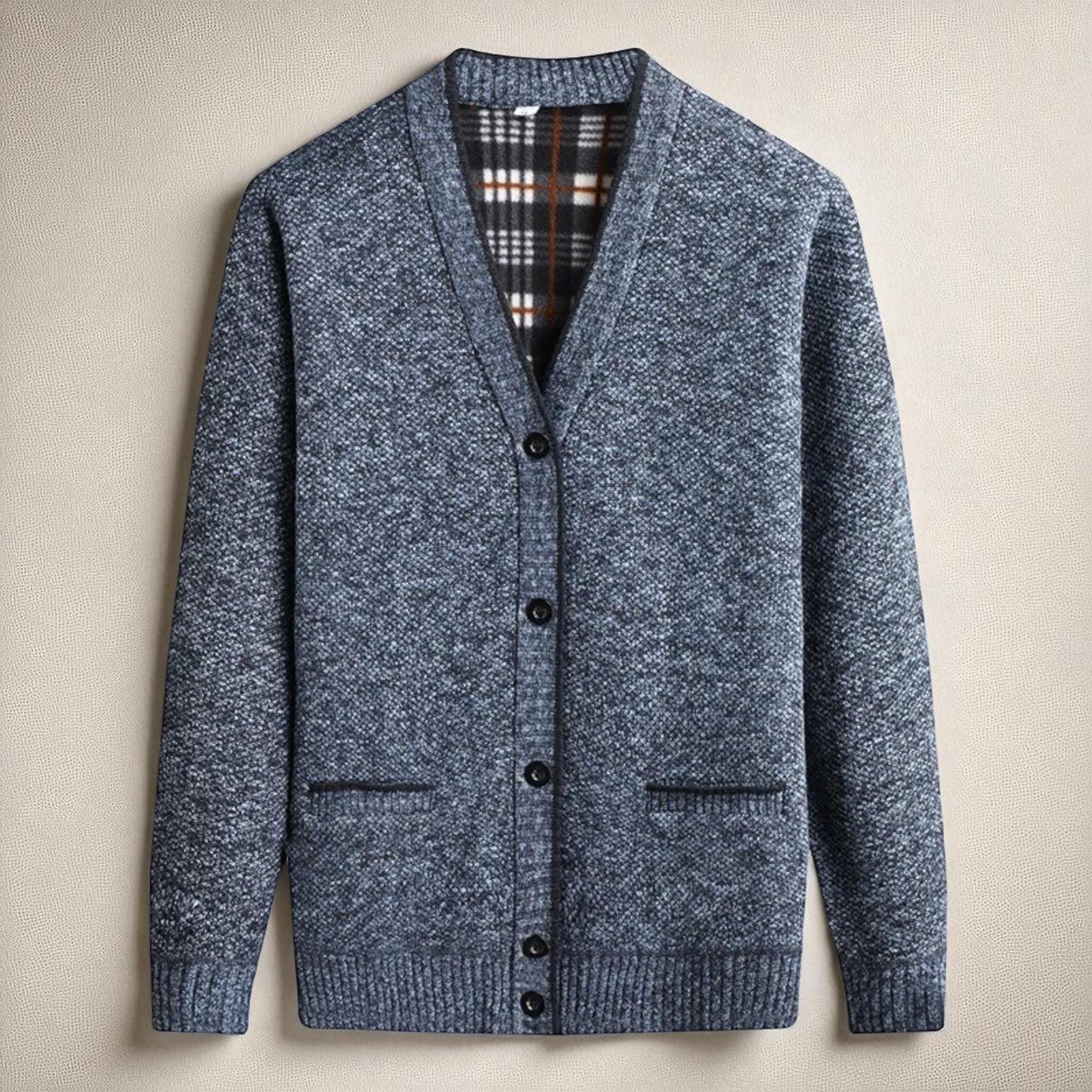 Men’s Textured Knit Cardigan – Cotton Blend Button-Up Design