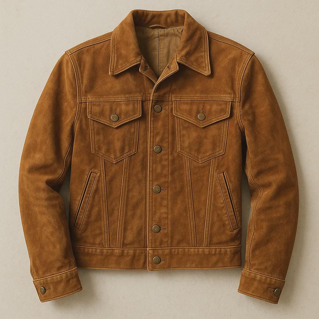 Brown Suede Leather Trucker JacketVintage Western Style