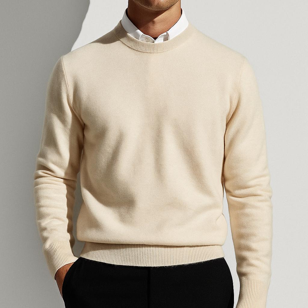 Men's Soft Knit Crew Neck Sweater Minimalist Solid Color Pullover