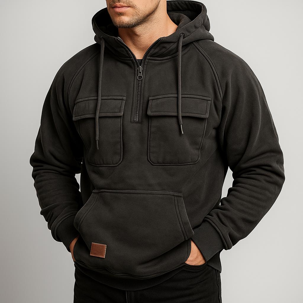 Men’s Cargo Hooded Pullover with Half-Zip Design