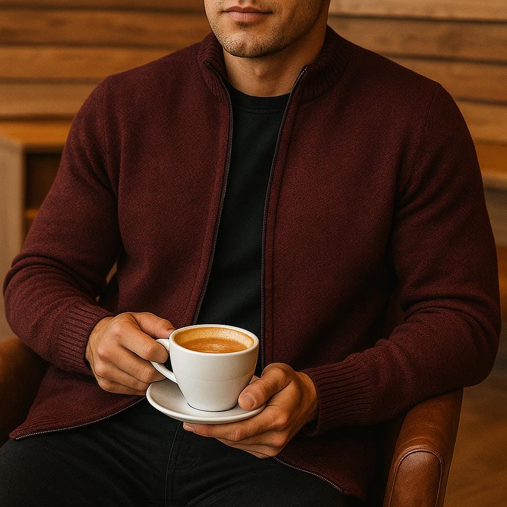 Men’s Zip-Up Cardigan – Check Pattern Lined Design