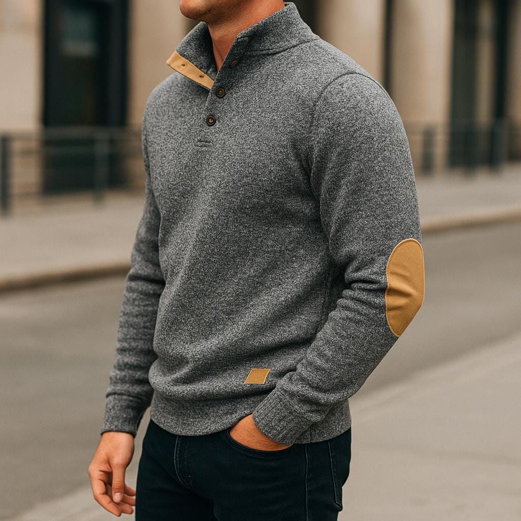 Men’s Button-Collar Pullover – Long Sleeve Casual Design Sweater